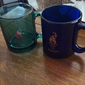 Olympic Commemorative Glass Mug Set - Green and Blue